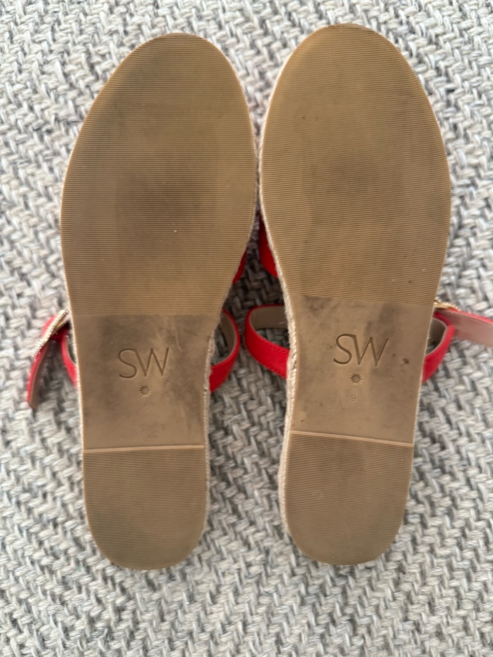Stuart Weitzman Red Suede Crystal Buckle Espadrille Mule Size 9 - Picture 8 of 8